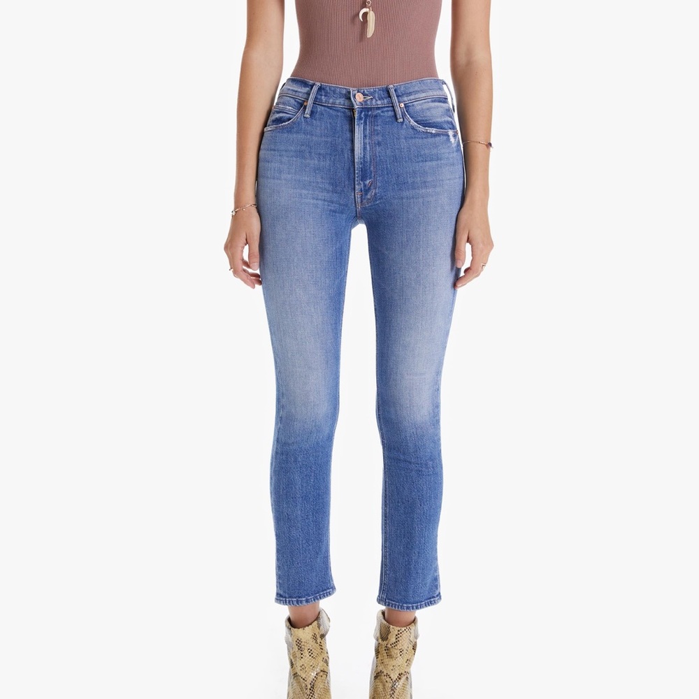 MOTHER Jeans THE MID RISE DAZZLER ANKLE: MOTHER DENIM CUT AND PASTE color way.